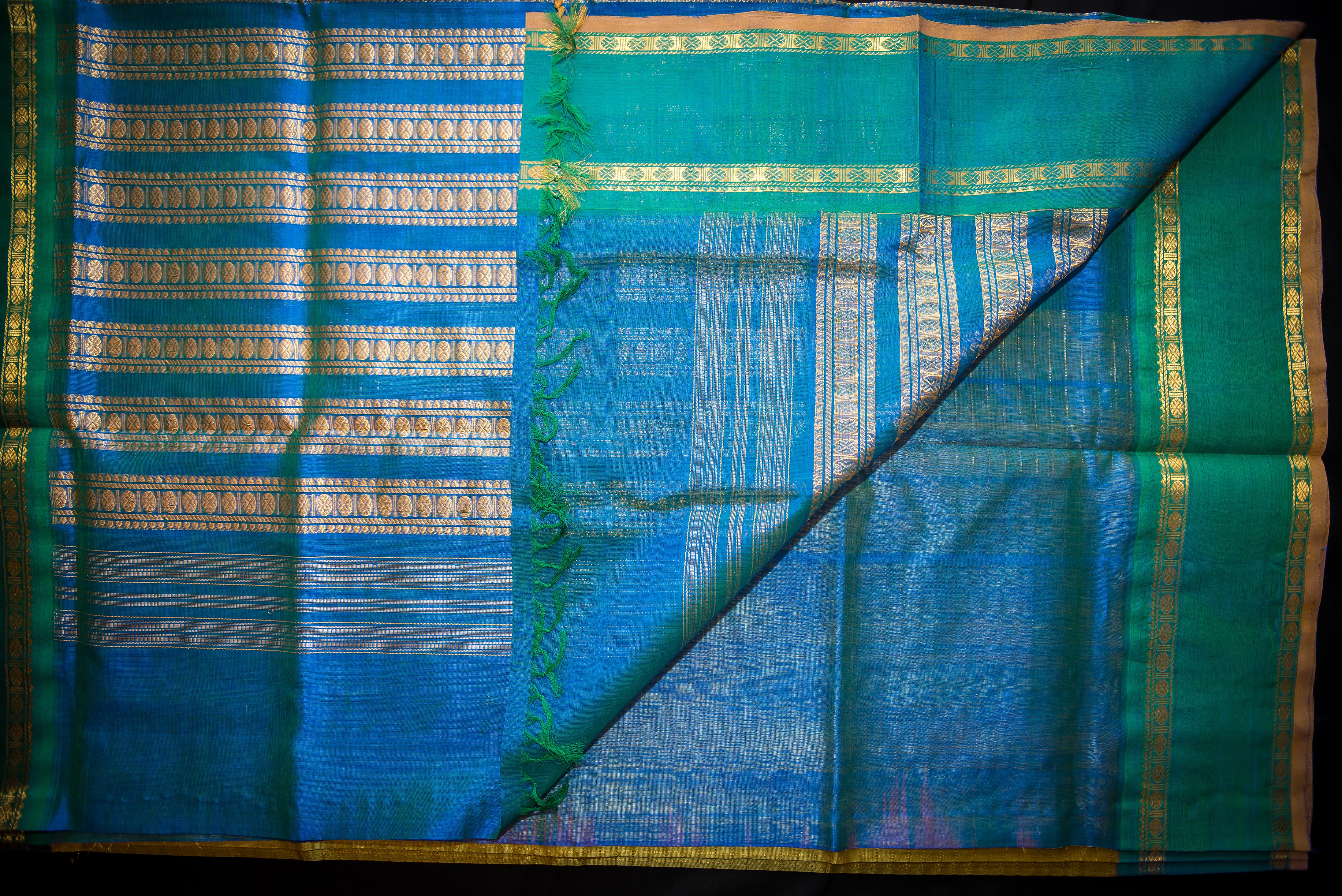Luminous Golden-Yellow Silk Cotton Saree with a Peacock Pallu