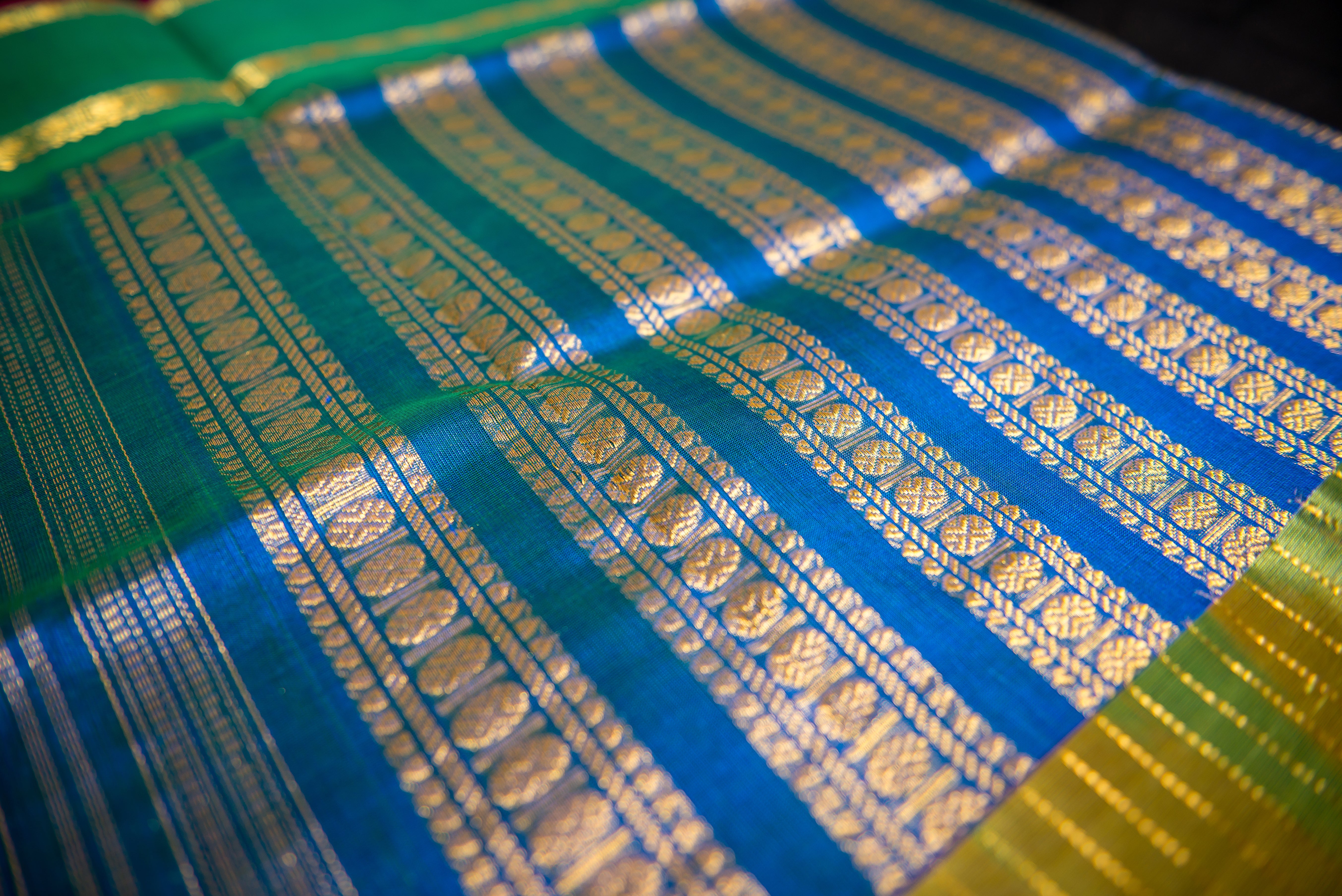 Luminous Golden-Yellow Silk Cotton Saree with a Peacock Pallu