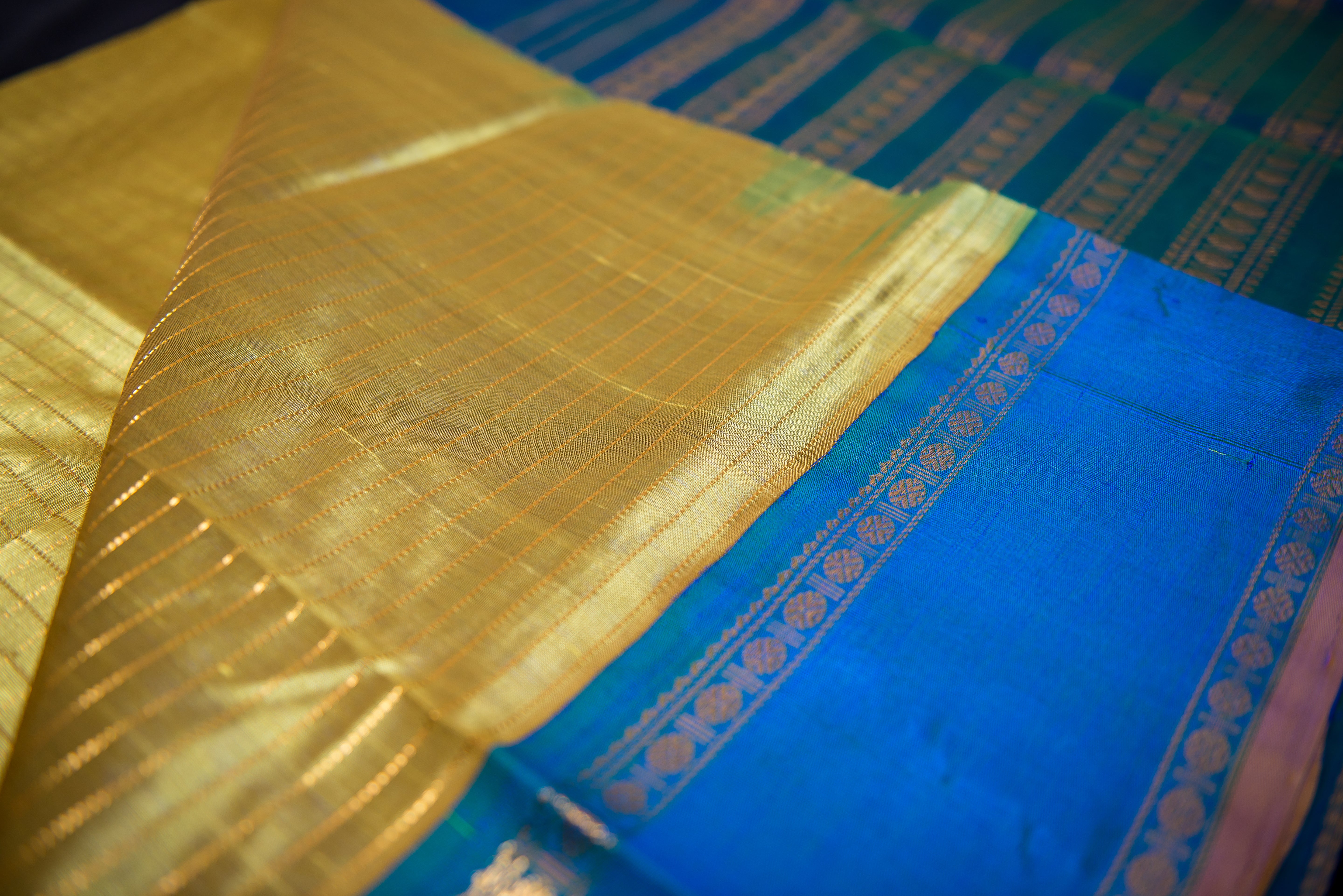 Luminous Golden-Yellow Silk Cotton Saree with a Peacock Pallu