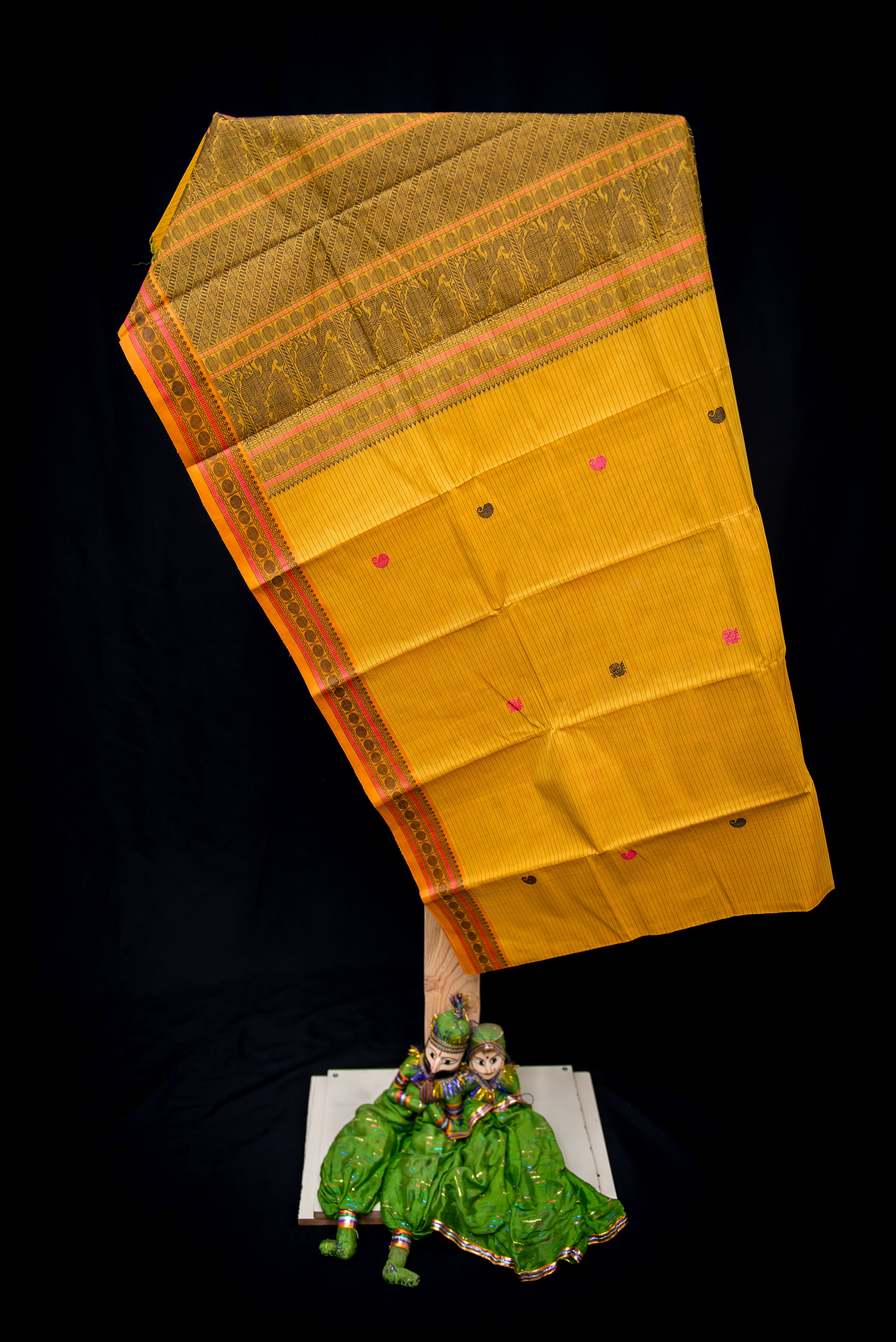 Vibrant Yellow Kanchi Cotton Threadwork Saree
