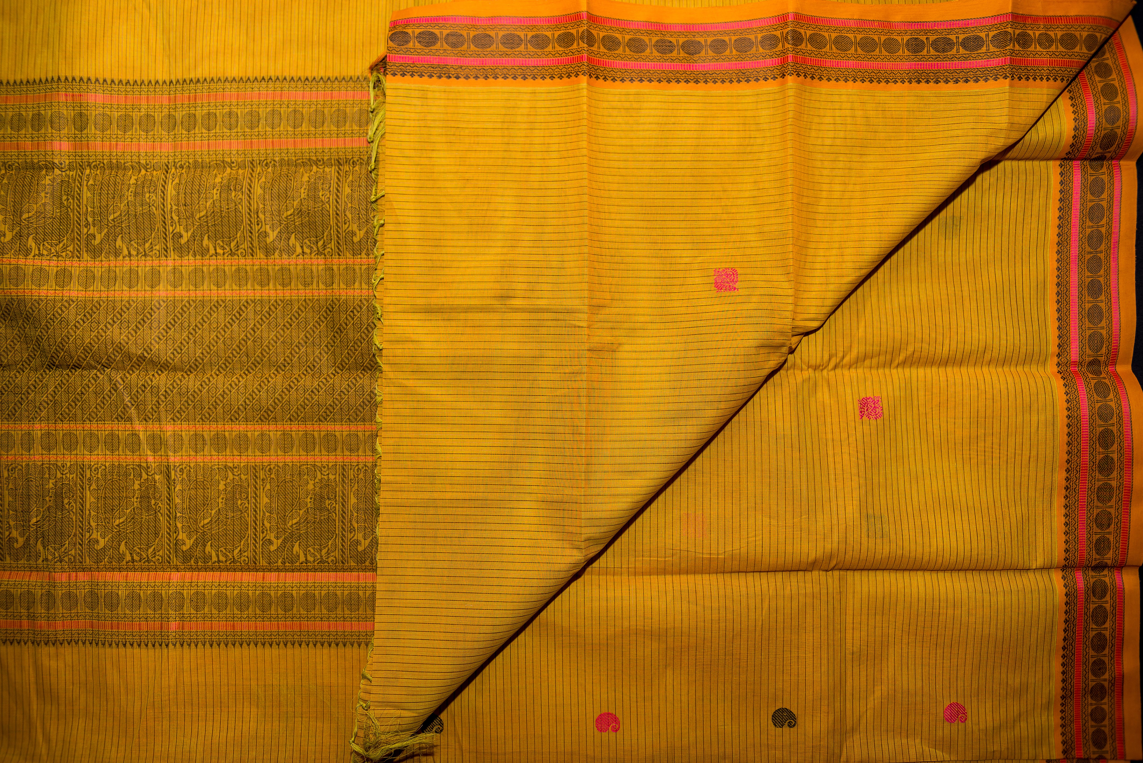 Vibrant Yellow Kanchi Cotton Threadwork Saree