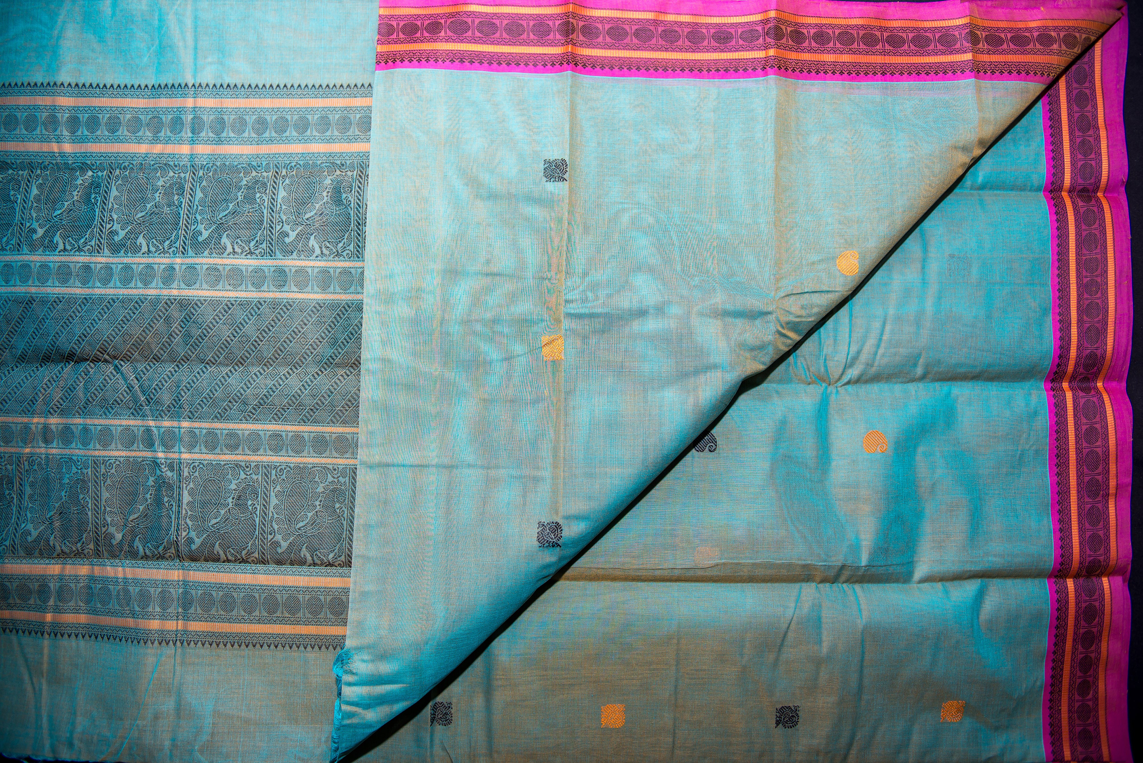 Artistic Seafoam Green Kanchi Cotton Threadwork Saree