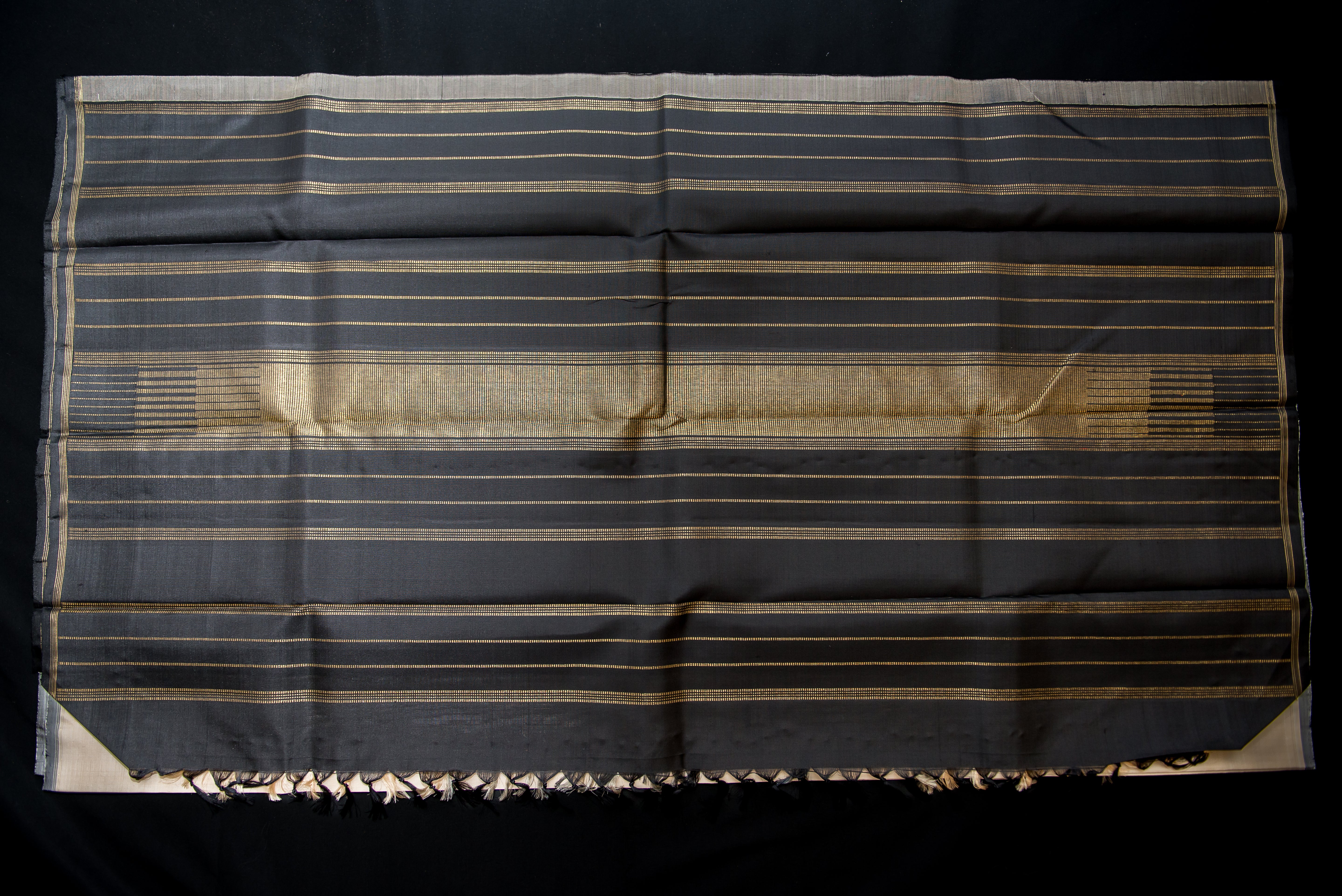 Cream Pure Silk Saree with Black Zari Pallu