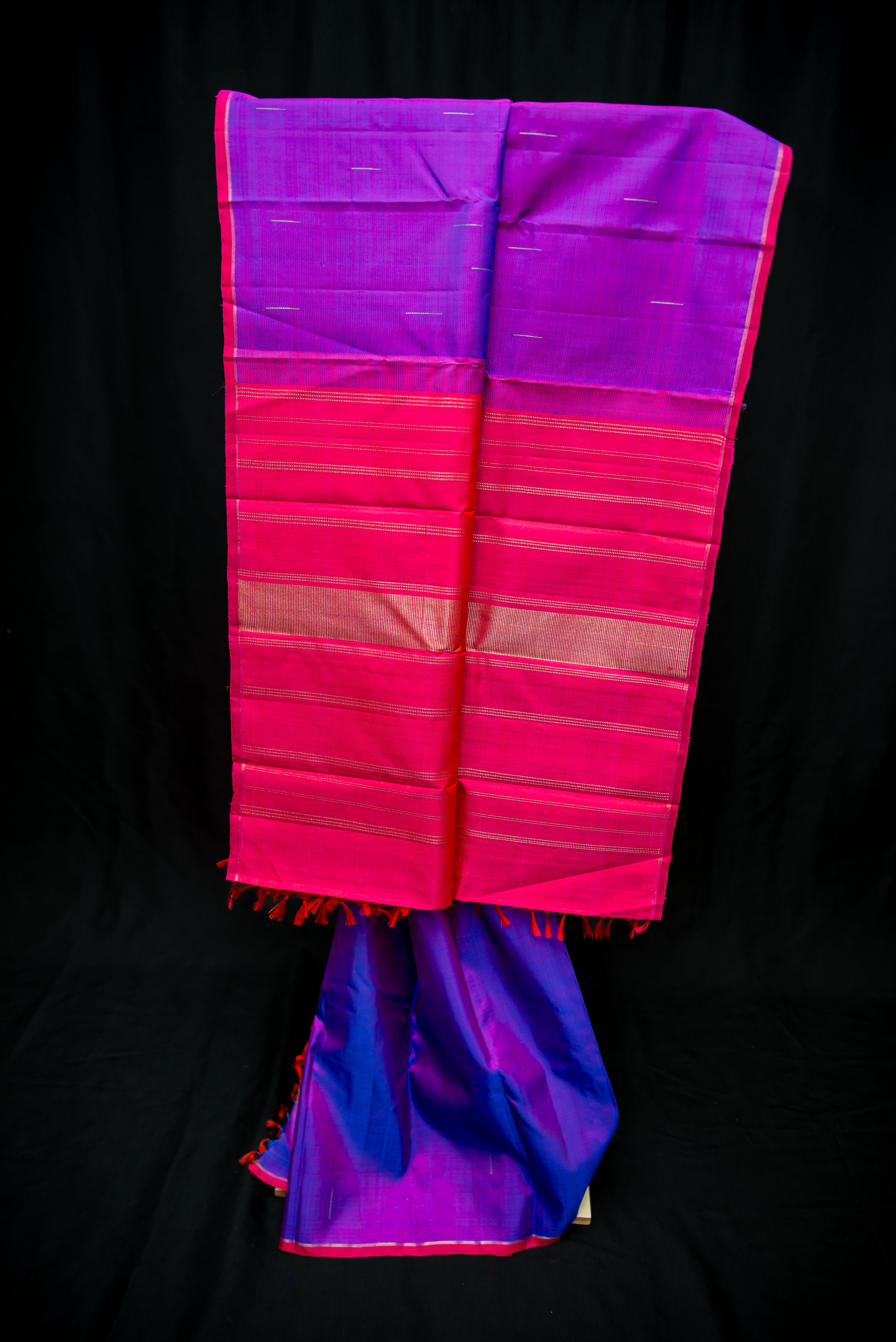 Vibrant Purple Pure Silk Saree with Hot Pink Pallu