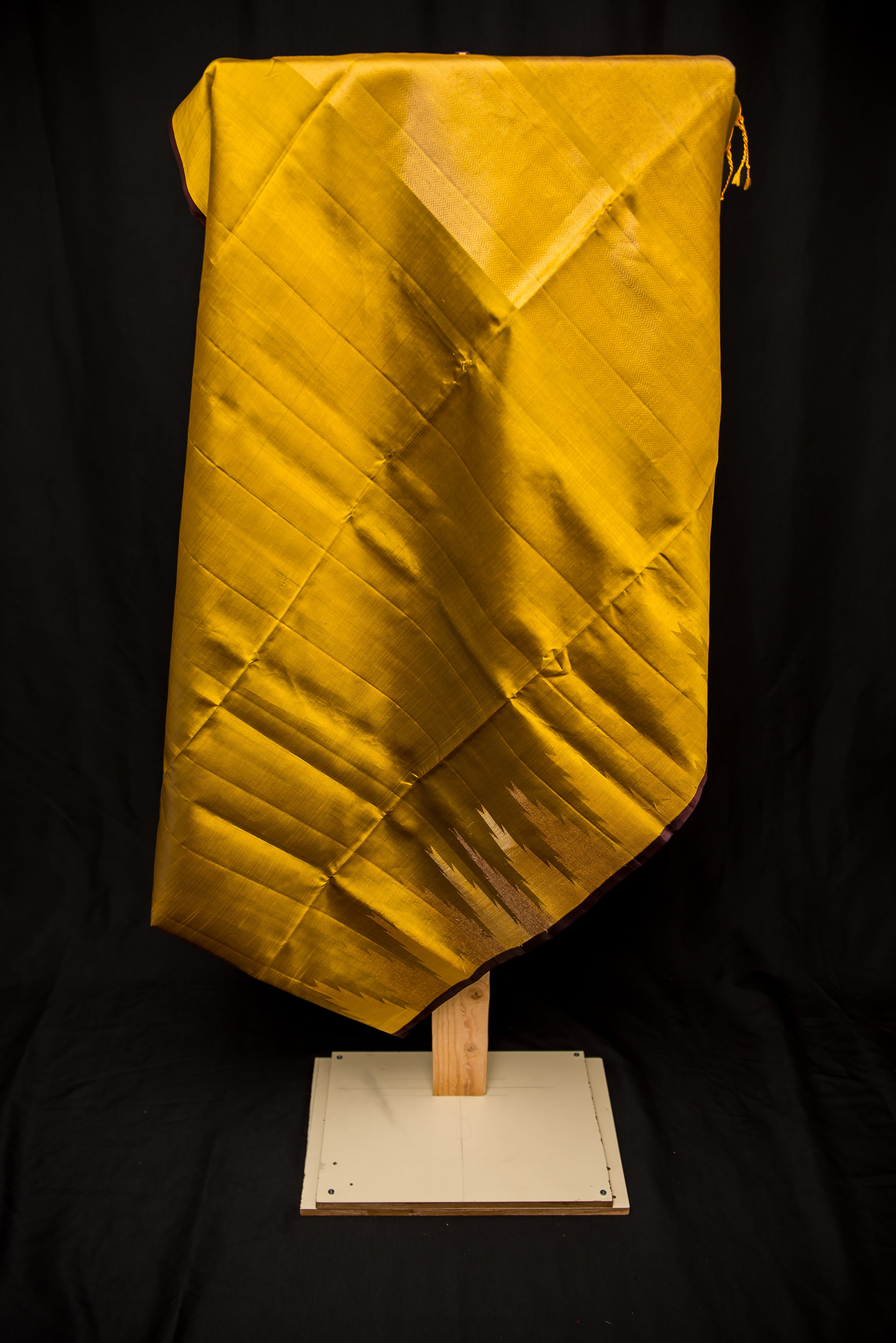 Olive Green Pure Soft Silk Saree with Temple Border