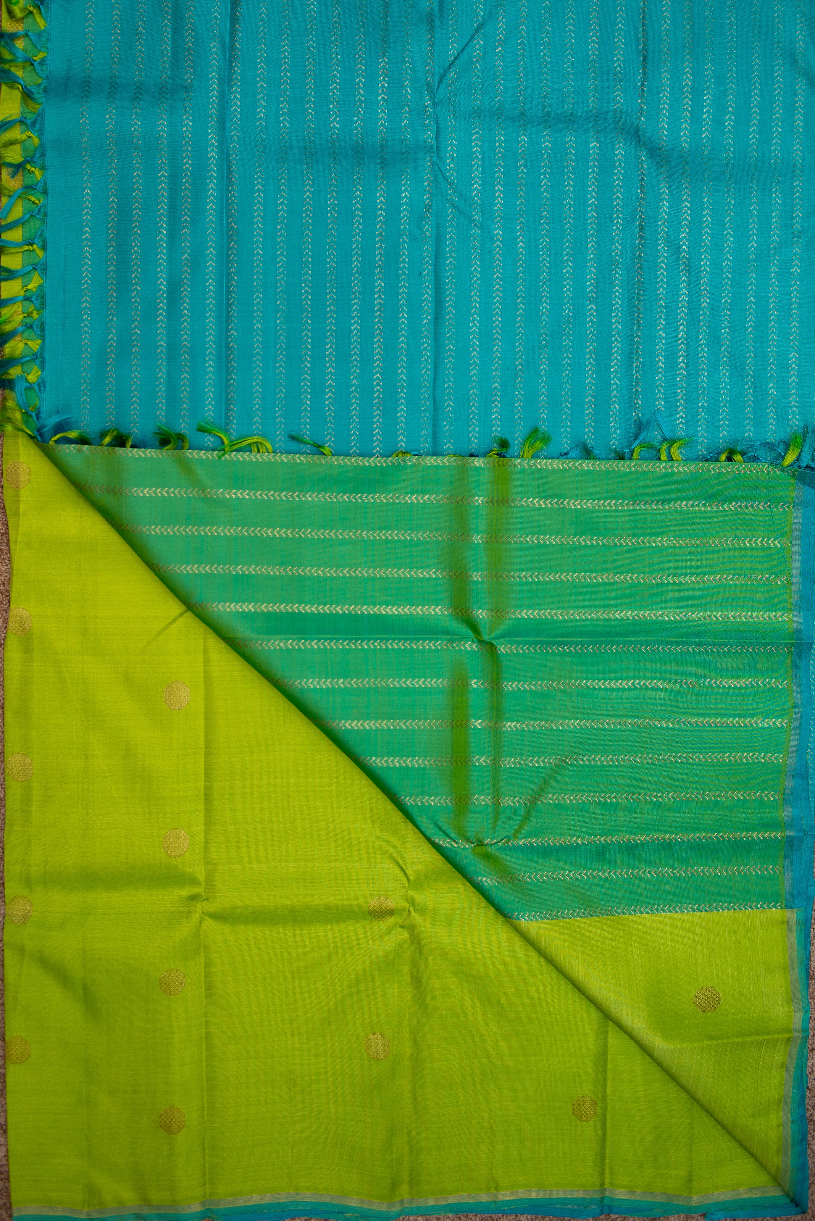 Parrot Green-Blue Partly Kanchipuram Pure Silk Saree