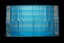 Elegant Cream and Aqua Blue Blockprint Handwoven Silk Cotton Saree