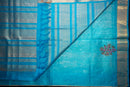 Elegant Cream and Aqua Blue Blockprint Handwoven Silk Cotton Saree