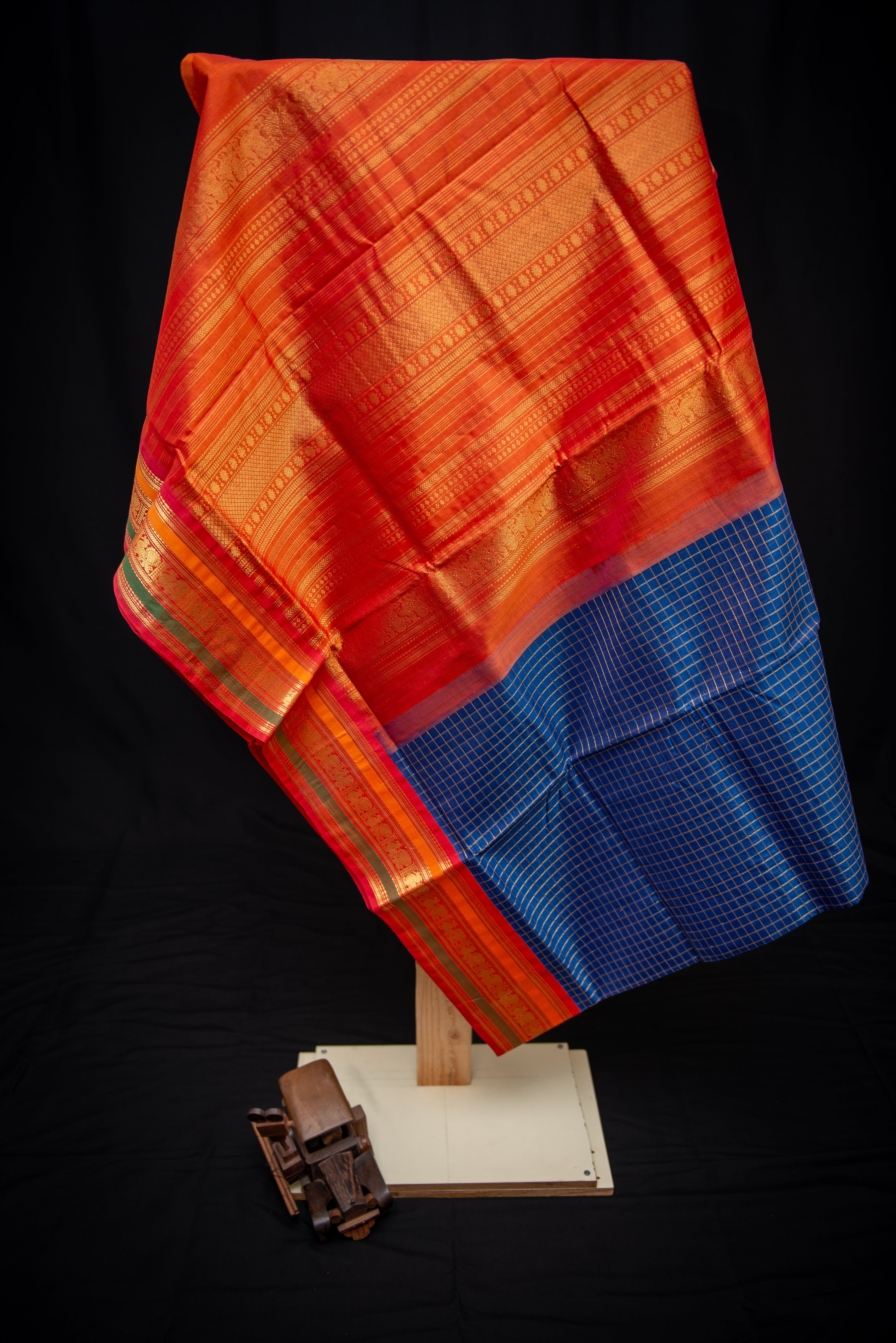 Handwoven Royal Blue Checkered Silk Cotton Saree