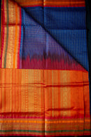 Handwoven Royal Blue Checkered Silk Cotton Saree