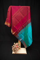 Vibrant Maroon and Teal Handwoven Silk Cotton Saree