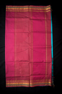 Vibrant Maroon and Teal Handwoven Silk Cotton Saree