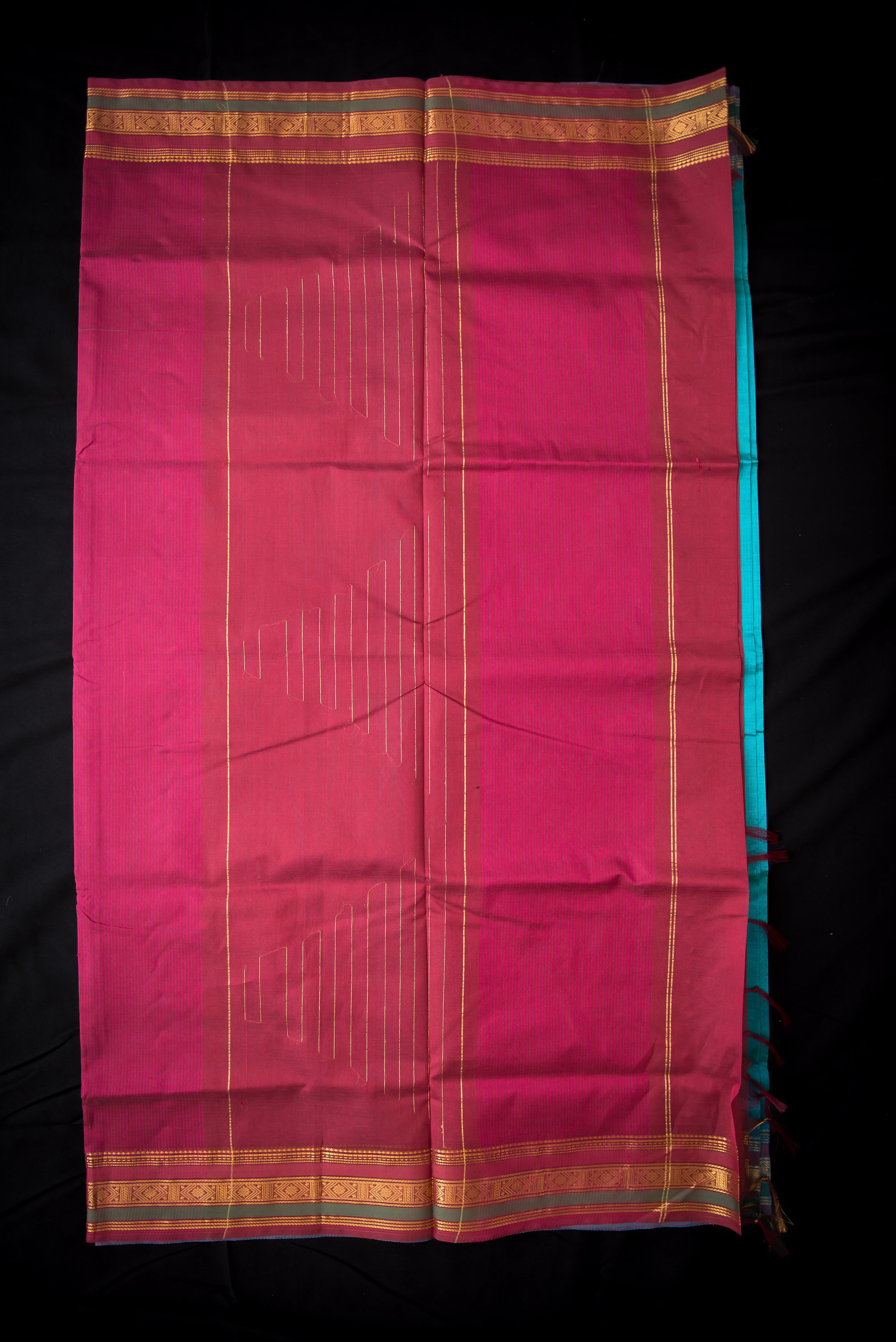 Vibrant Maroon and Teal Handwoven Silk Cotton Saree
