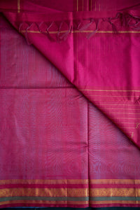 Vibrant Maroon and Teal Handwoven Silk Cotton Saree
