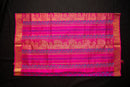 MS Blue Blockprint Silk Cotton Saree With Hot Pink Pallu