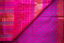 MS Blue Blockprint Silk Cotton Saree With Hot Pink Pallu
