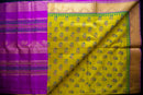Bright Olive Green Handwoven Silk Cotton Saree with Magenta Pallu