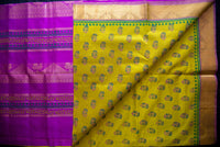 Bright Olive Green Handwoven Silk Cotton Saree with Magenta Pallu