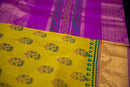 Bright Olive Green Handwoven Silk Cotton Saree with Magenta Pallu