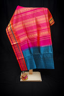 Peacock Blue Handwoven Silk Cotton Saree with Pink Pallu