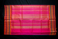 Peacock Blue Handwoven Silk Cotton Saree with Pink Pallu
