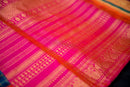 Peacock Blue Handwoven Silk Cotton Saree with Pink Pallu