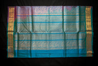 Vibrant Red and Aqua Blue Handwoven Silk Cotton Saree