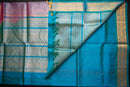 Vibrant Red and Aqua Blue Handwoven Silk Cotton Saree