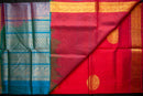 Vibrant Red and Aqua Blue Handwoven Silk Cotton Saree