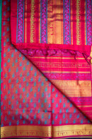 Double-Shade Green Block Print Handloom Silk Cotton Saree