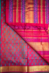 Double-Shade Green Block Print Handloom Silk Cotton Saree
