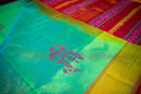Double-Shade Green Block Print Handloom Silk Cotton Saree