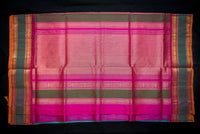 Vibrant Handloom Teal Silk Cotton Saree with Shocking Pink Pallu
