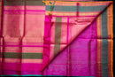 Vibrant Handloom Teal Silk Cotton Saree with Shocking Pink Pallu