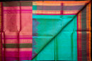 Vibrant Handloom Teal Silk Cotton Saree with Shocking Pink Pallu