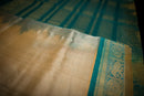 Elegant Golden-Beige and Green Silk Cotton Saree