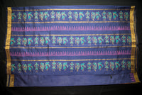 Dual-Tone Pink Blockprint Silk Cotton Saree with a Navy Blue Pallu