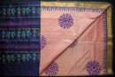 Dual-Tone Pink Blockprint Silk Cotton Saree with a Navy Blue Pallu