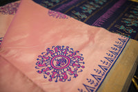 Dual-Tone Pink Blockprint Silk Cotton Saree with a Navy Blue Pallu