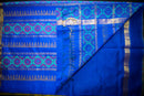 Vibrant Olive Green Silk Cotton Saree with a Deep Blue Artistic Pallu