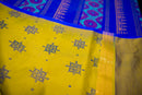 Vibrant Olive Green Silk Cotton Saree with a Deep Blue Artistic Pallu
