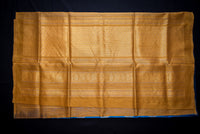 Regal Blue Handloom Silk Cotton Saree with a Mustard-Golden Pallu