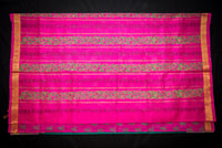 Vibrant Bottle Green Blockprint Silk Cotton Saree with Shocking Pink Pallu