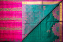 Vibrant Bottle Green Blockprint Silk Cotton Saree with Shocking Pink Pallu