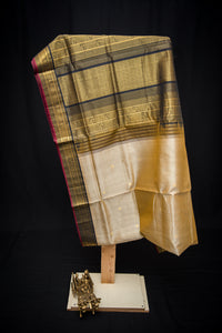 Elegant Cream Silk Cotton Saree with a Black and Gold Zari Pallu
