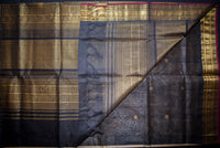 Elegant Cream Silk Cotton Saree with a Black and Gold Zari Pallu