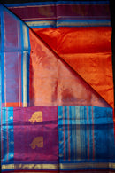 Fanta Orange Silk Cotton Saree with Blue and Purple Pallu