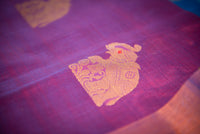 Fanta Orange Silk Cotton Saree with Blue and Purple Pallu