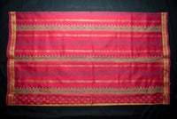 Biscuit Colored Blockprint Silk Cotton Saree with Red Pallu