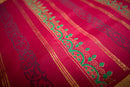 Biscuit Colored Blockprint Silk Cotton Saree with Red Pallu